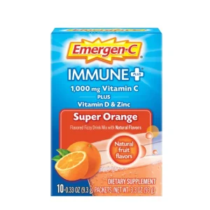 Emergen-C Immune Plus Suplemento de vitamina C para apoyo inmunológico, súper naranja, 10 unidades