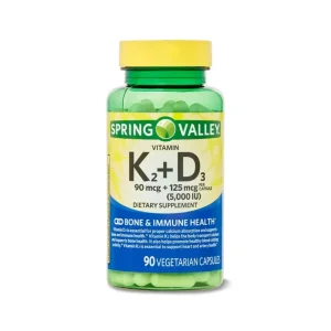Spring Valley Vitamina K2 (90 mcg) + D3 (125 mcg) Cápsulas vegetarianas, 90 unidades