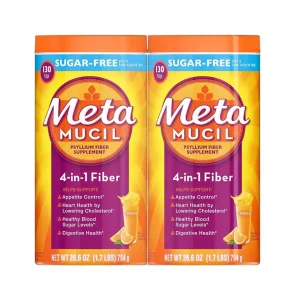 Metamucil Fiber 4 en 1 sin azúcar sabor naranja, 260 porciones 2 pack