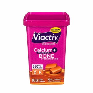Viactiv Calcio Suplemento de vitamina D masticables suaves sabor caramelo, 100 unidades