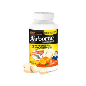 Airborne 1000 Mg Vitamin C Apoyo Inmunológico Multivitamínico Efervescente Sabor Cítrico Tableta masticable, 32 piezas
