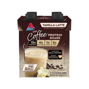 Batido alto en proteínas Atkins Iced Coffee Vanilla Latte, bajo en azucar 4 pack