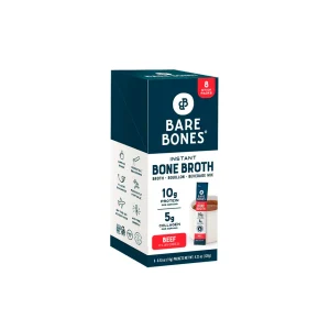Bare Bones Instant en Polvo, 10 G de Proteína, 8 Paquetes de Mezcla de Bebidas Bone Broth Carne de Res