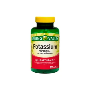 Spring Valley Potasio Corazón Salud Suplemento Dietético Cápsulas, 99 mg, 250 unidades