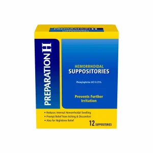 Preparación H supositorios para alivio de hemorroides, ardor y picazón, 12 unidades