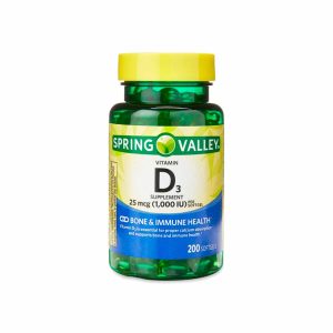 Spring Valley Vitamina D3 cápsulas blandas, 25 mcg (1000 UI), 200 unidades
