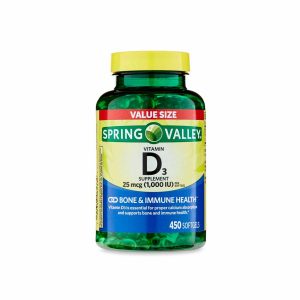 Spring Valley Vitamina D3 cápsulas blandas, 25 mcg (1000 UI), 450 unidades