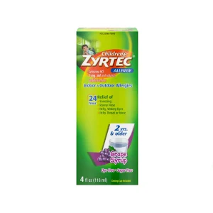 Zyrtec jarabe para niños alivia los síntomas de alergia, sabor uva 118ml